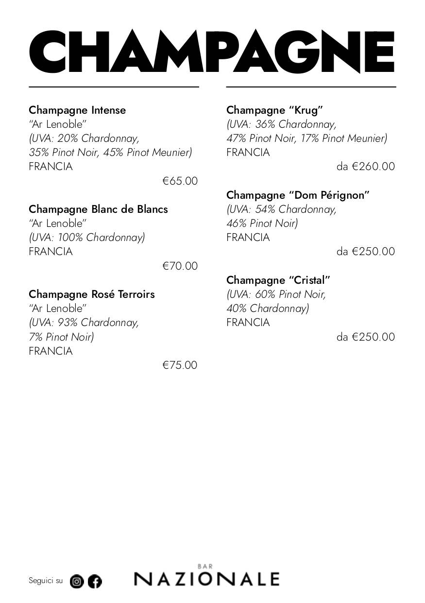 Menu di Caffè Nazionale 