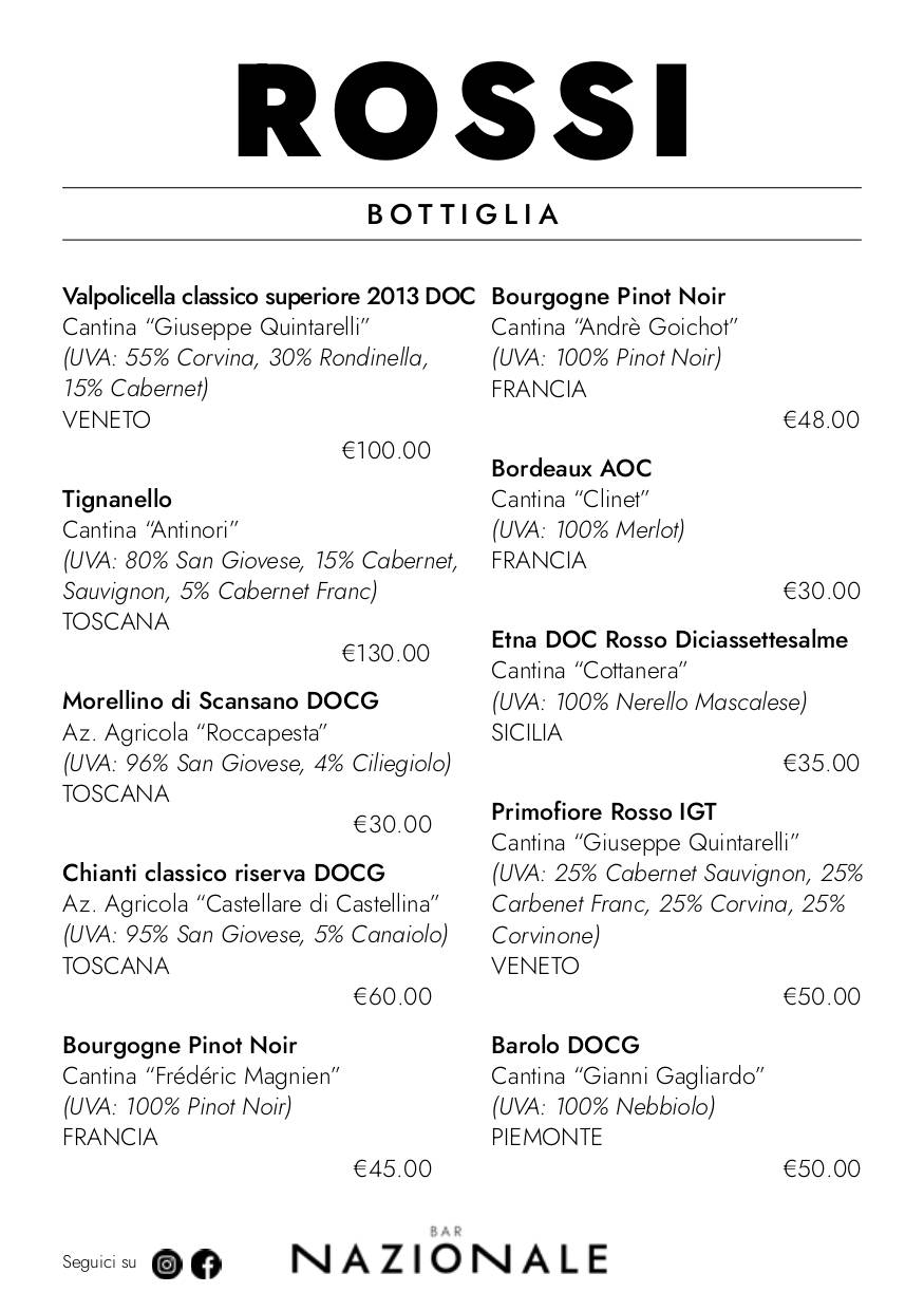 Menu di Caffè Nazionale 