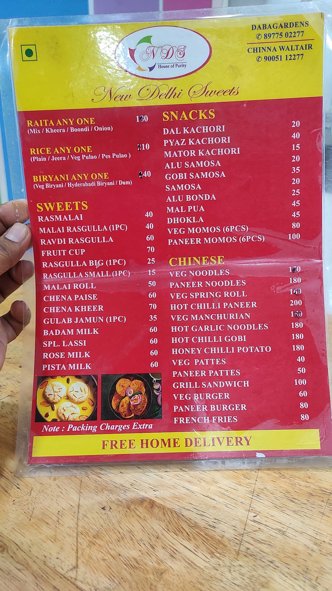 New Delhi Sweets menu