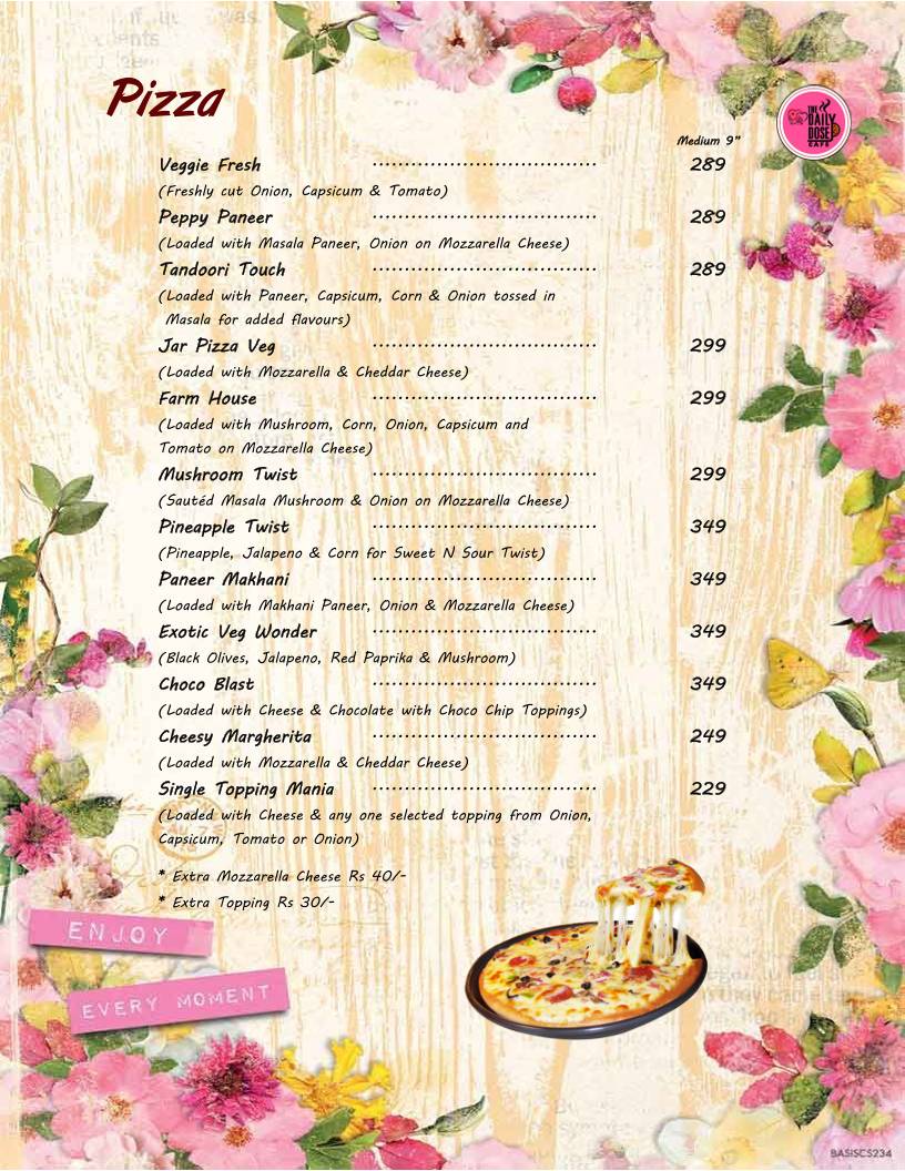 The Daily Dose Cafe menu