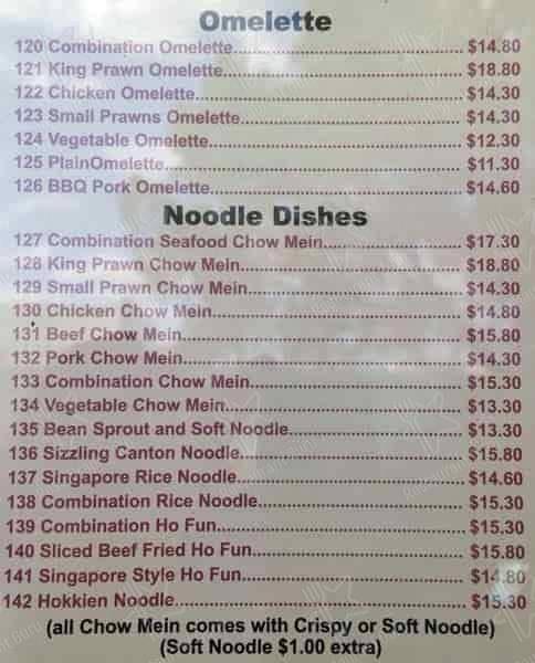 Menu at New Panda Chinese Restaurant, Mindarie