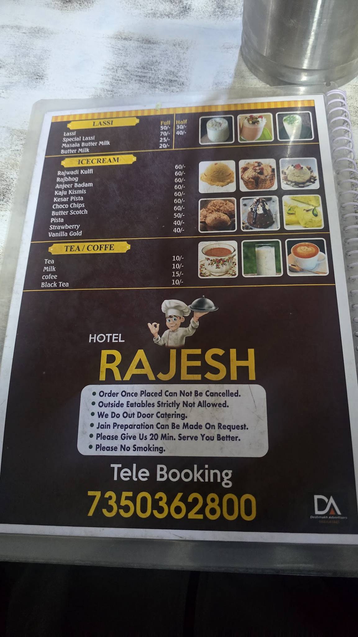New Rajesh Hotel menu