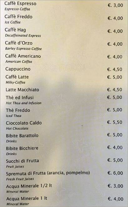 Menu de Caffe Niagara