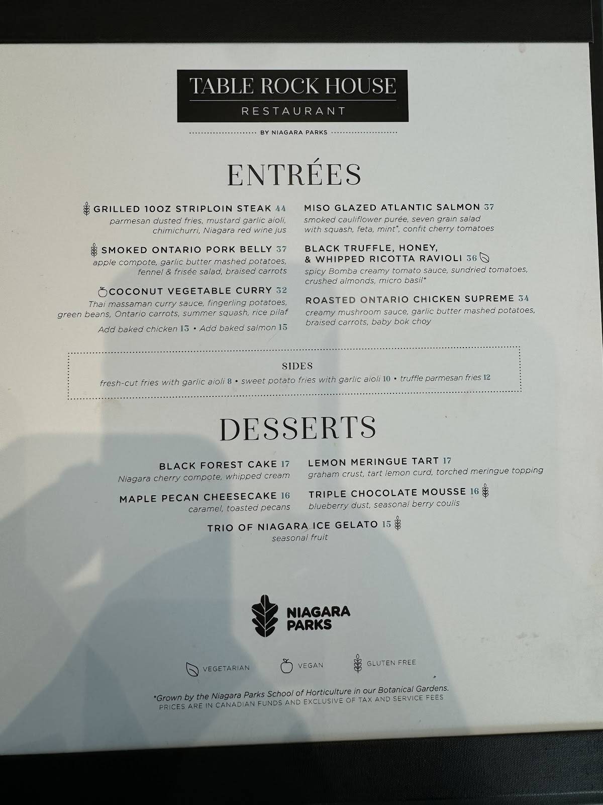Menu de Table Rock House Restaurant