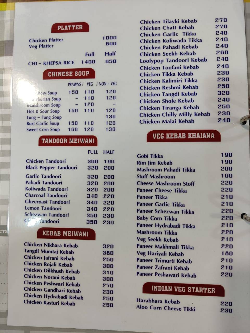 Nikhara Restaurant menu