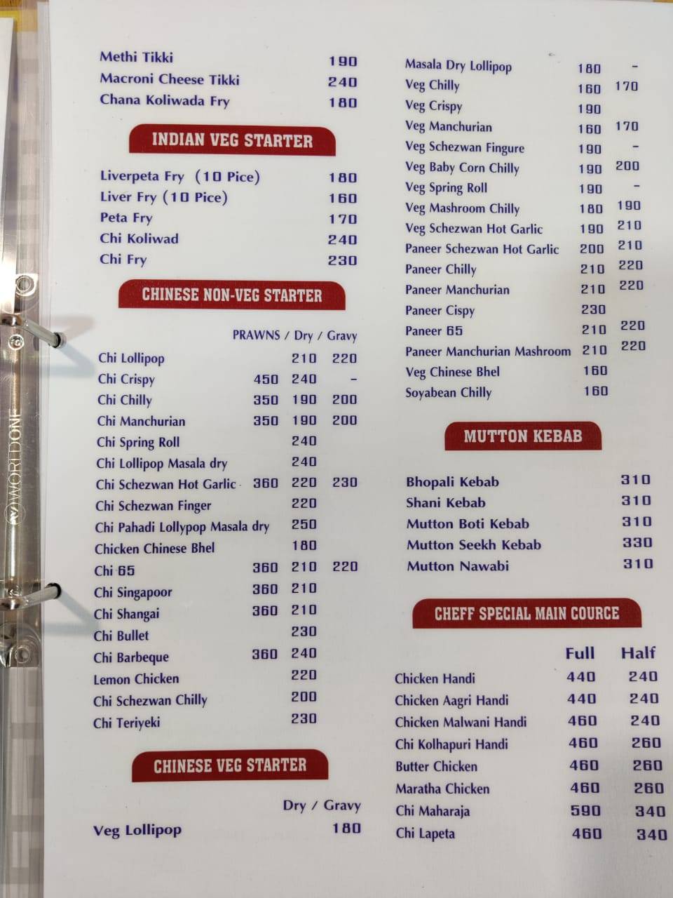 Nikhara Restaurant menu
