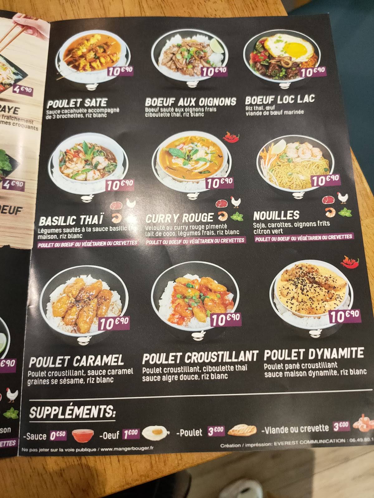 Menu au Ninja Thai restaurant, Aulnay-sous-Bois, Primark