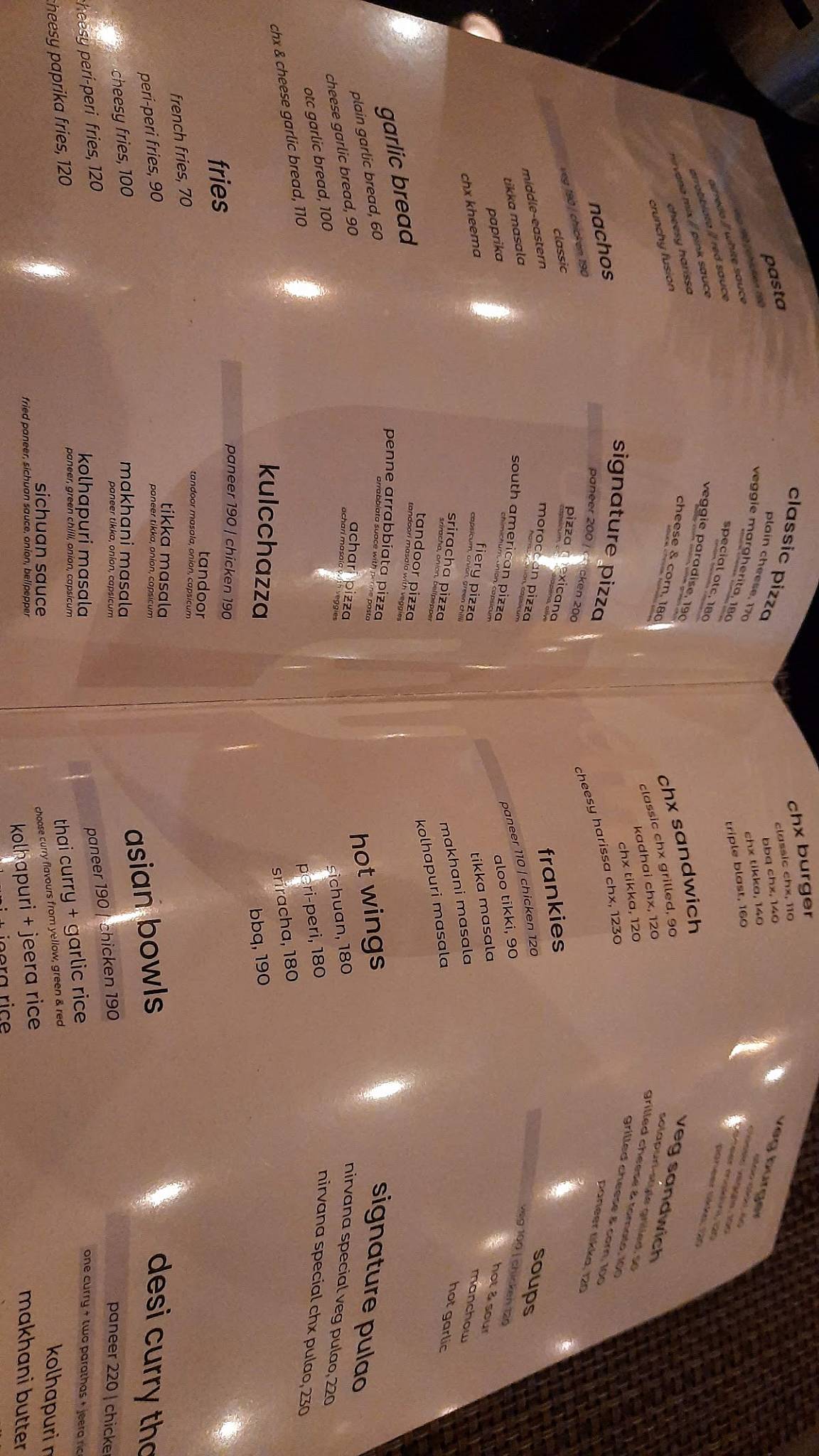 Cafe Nirvana:The Rooftop Restaurant menu