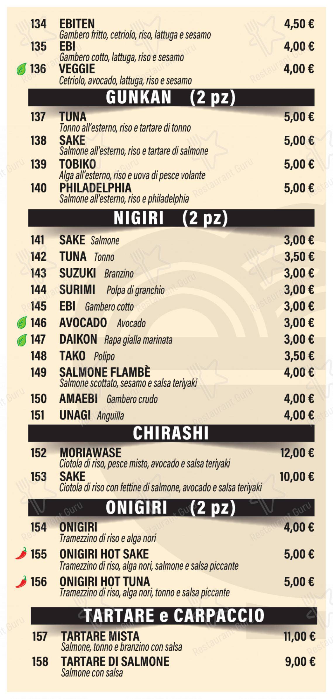 菜单 per Nobi Fusion Restaurant ristorante