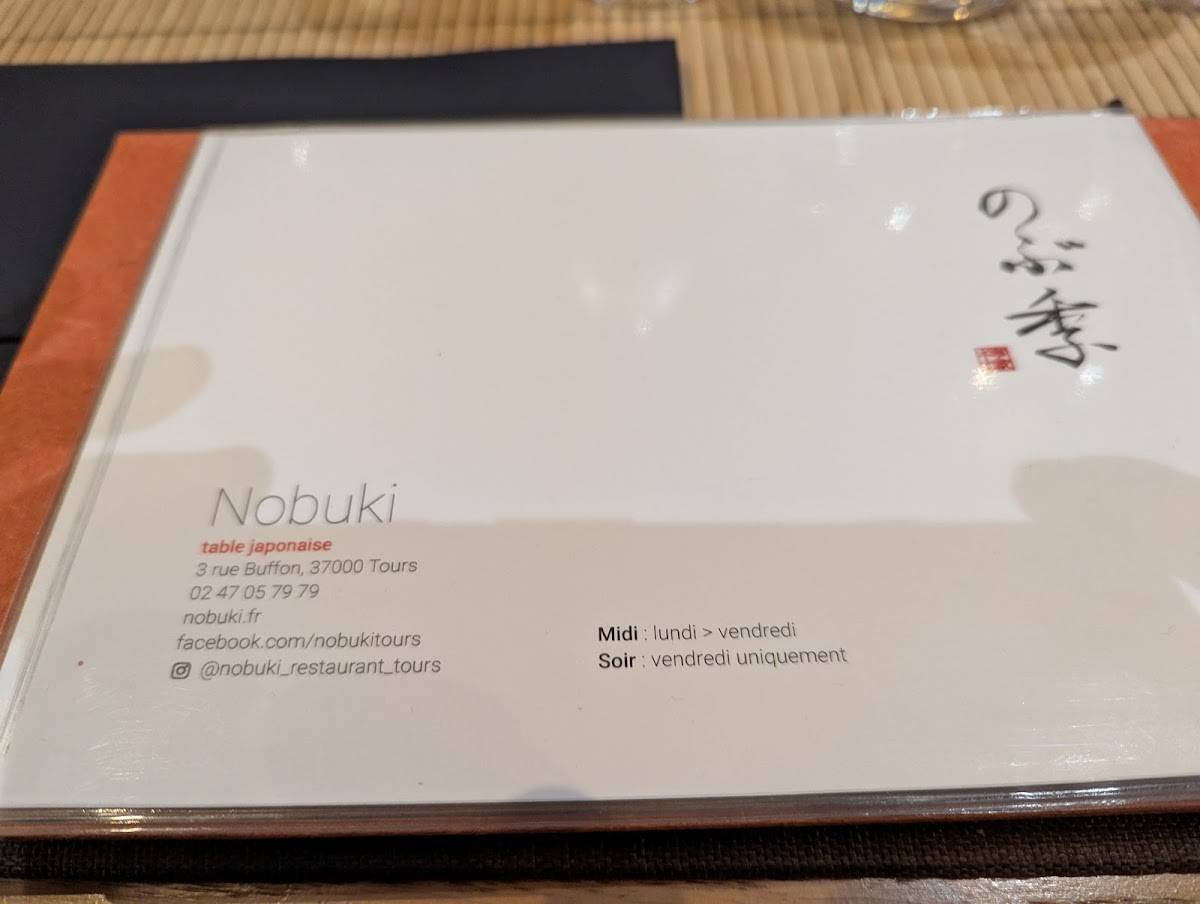 Menu de Restaurant Japonais Nobuki Tours