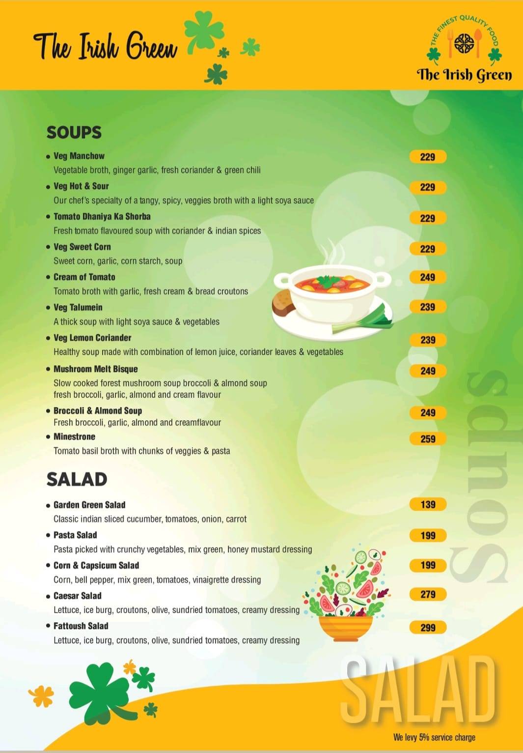 The Irish Green menu