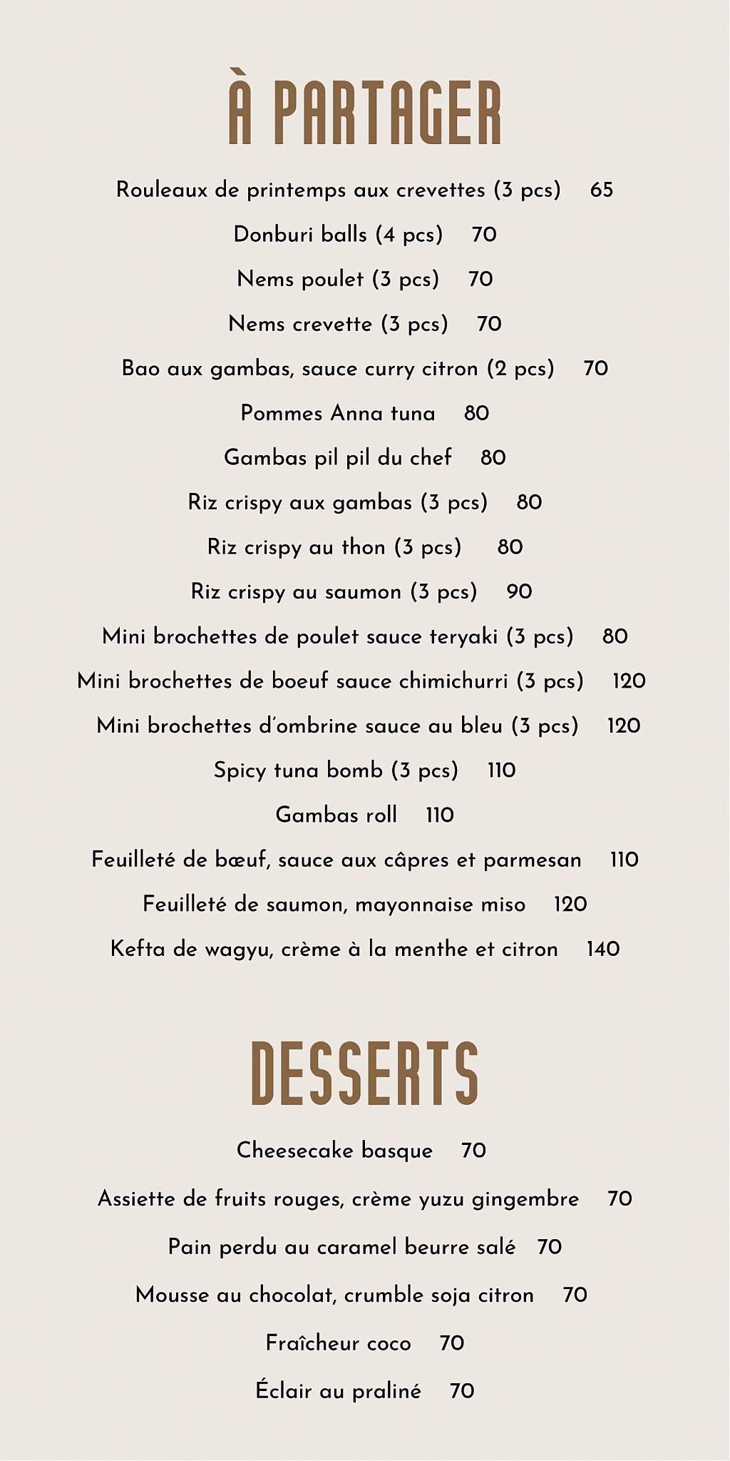 Menu de Restaurant Nola