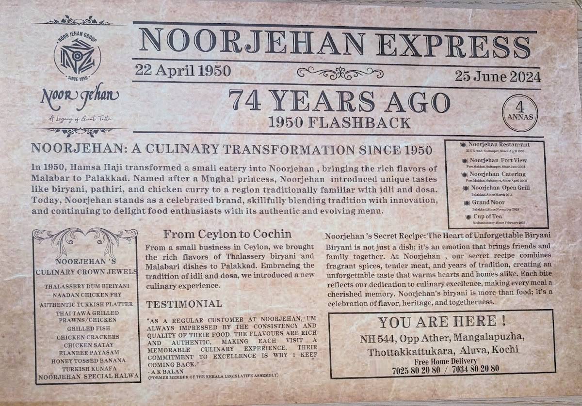 Noorjehan Multi-Cuisine Restaurant (Since 1950) menu