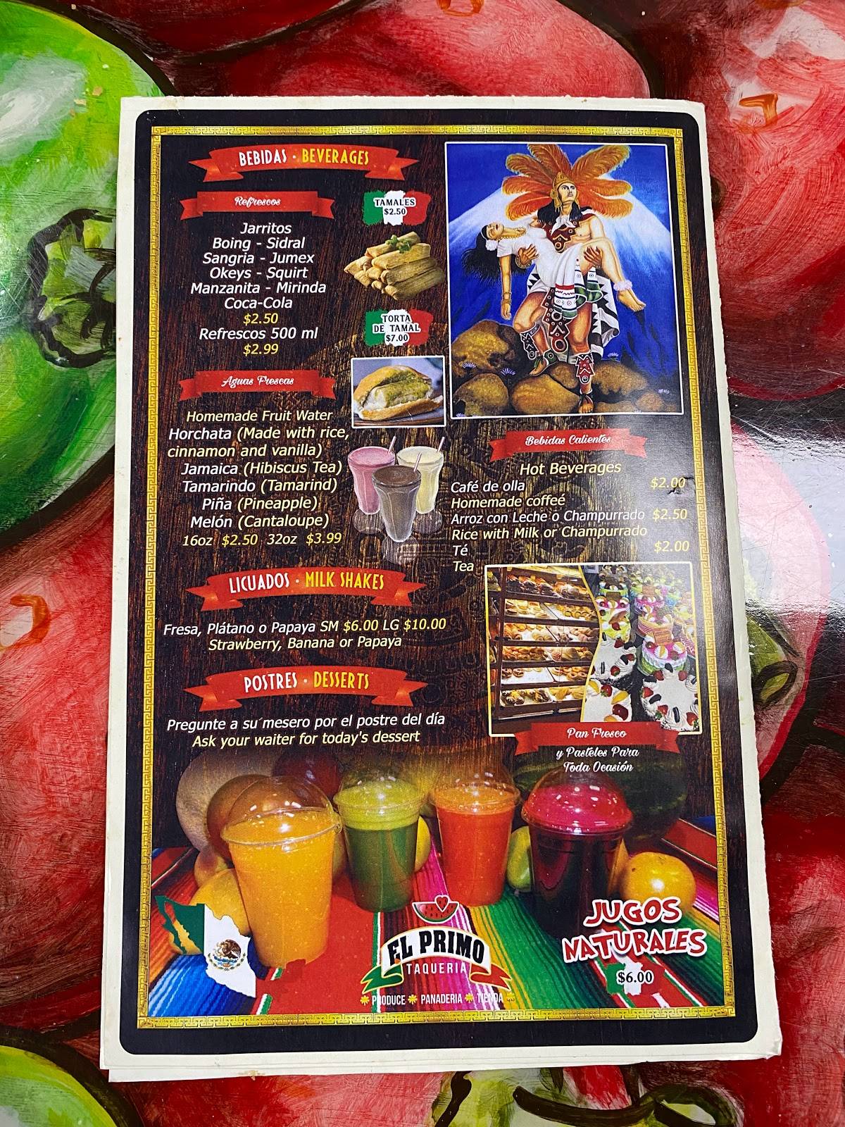 Menu at El Primo Produce restaurant, Norristown