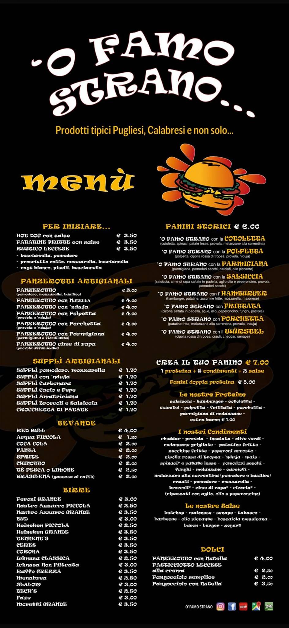 Menu di 'O Famo Strano 