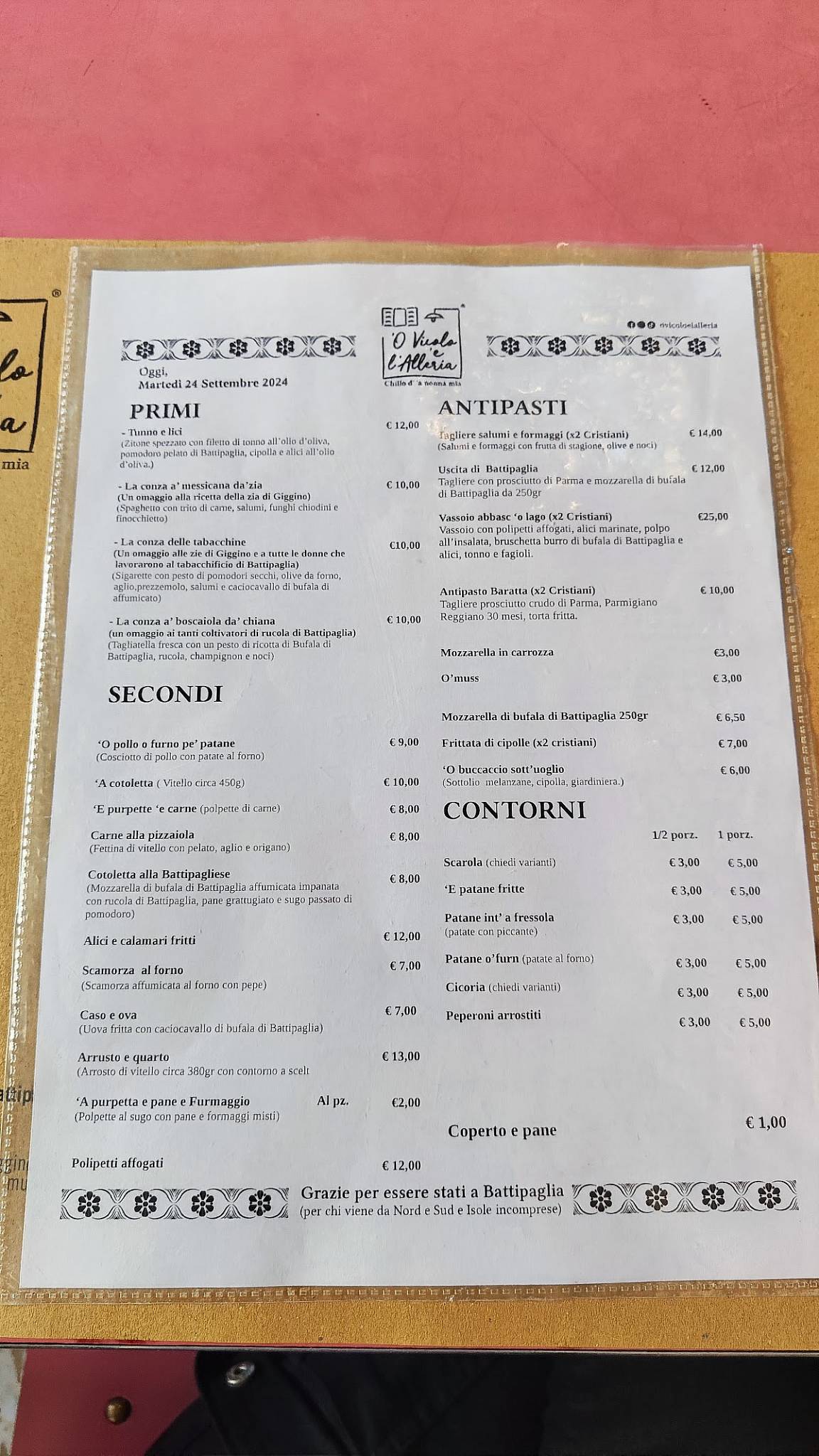 Menu di O Vicolo 'E L'Alleria 