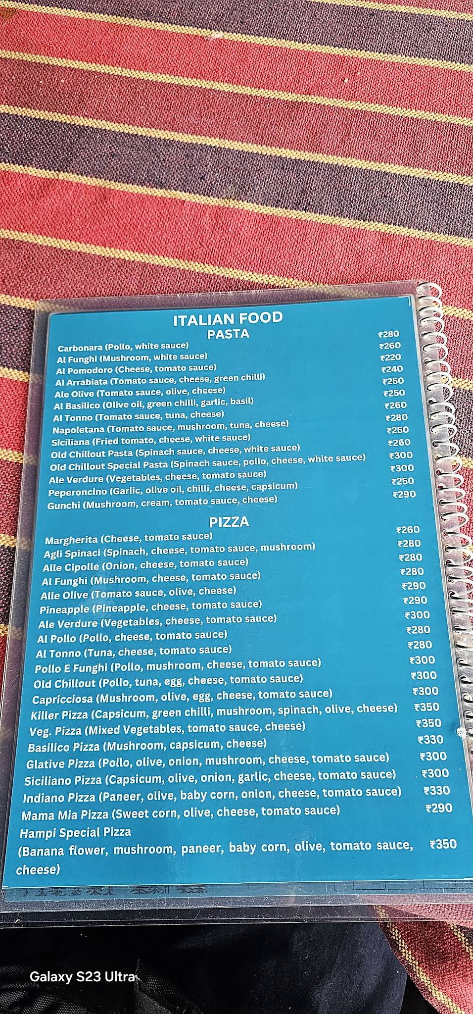 OLD CHILL OUT Ganesh RESTAURANT menu