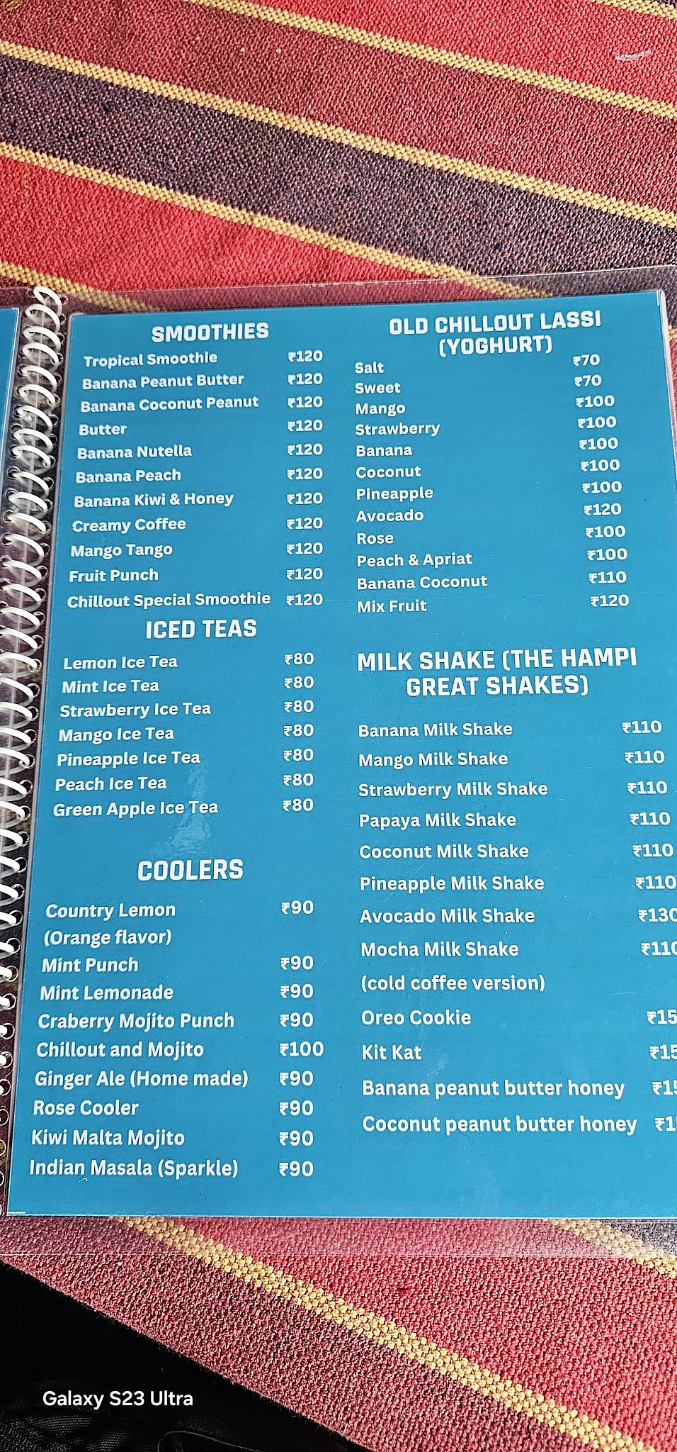 OLD CHILL OUT Ganesh RESTAURANT menu