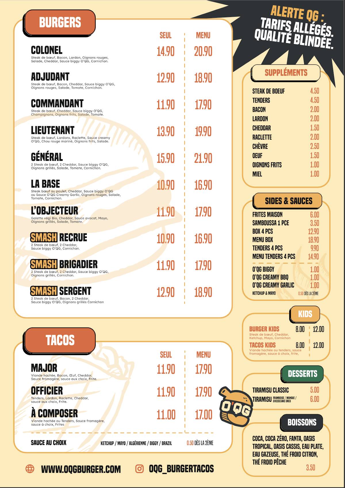 Menu di O'QG Burger Neuchâtel 