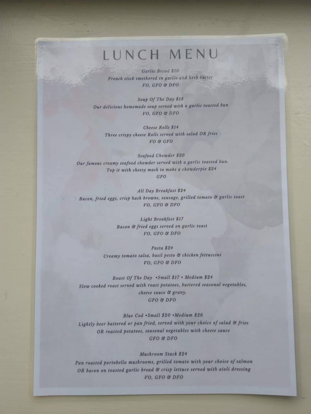 Menu at Star and Garter Restaurant, Oamaru