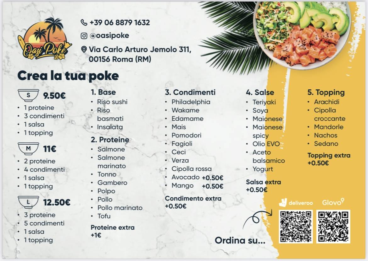Menu di Oasi Poke 