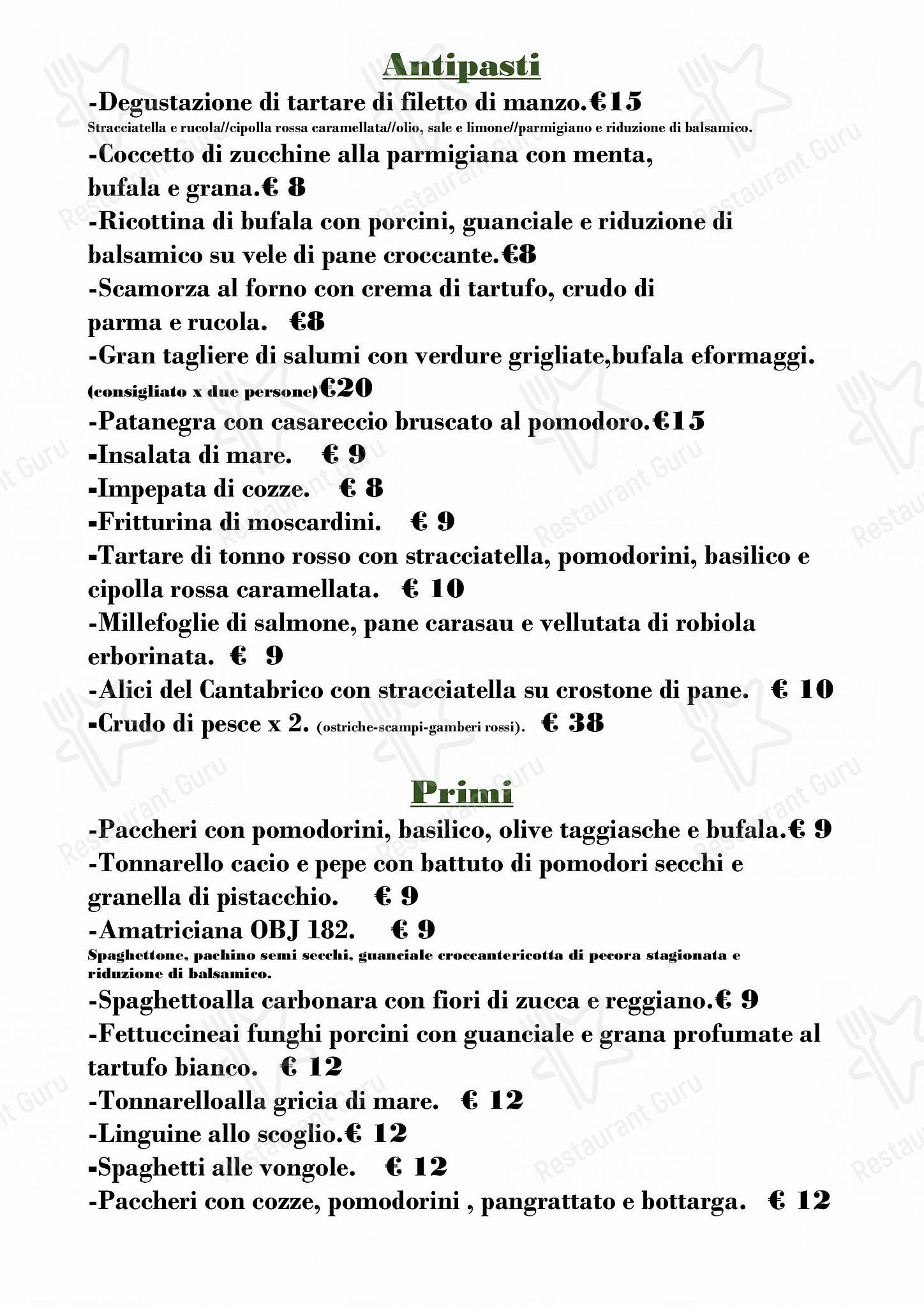 Menu da Casa Masci ristorante, Roma