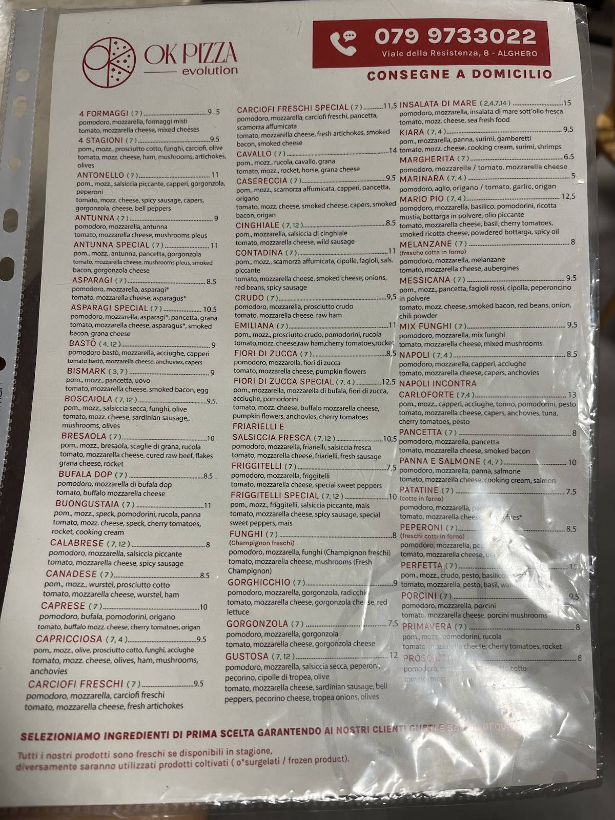 Menu di Ok Pizza Evolution 