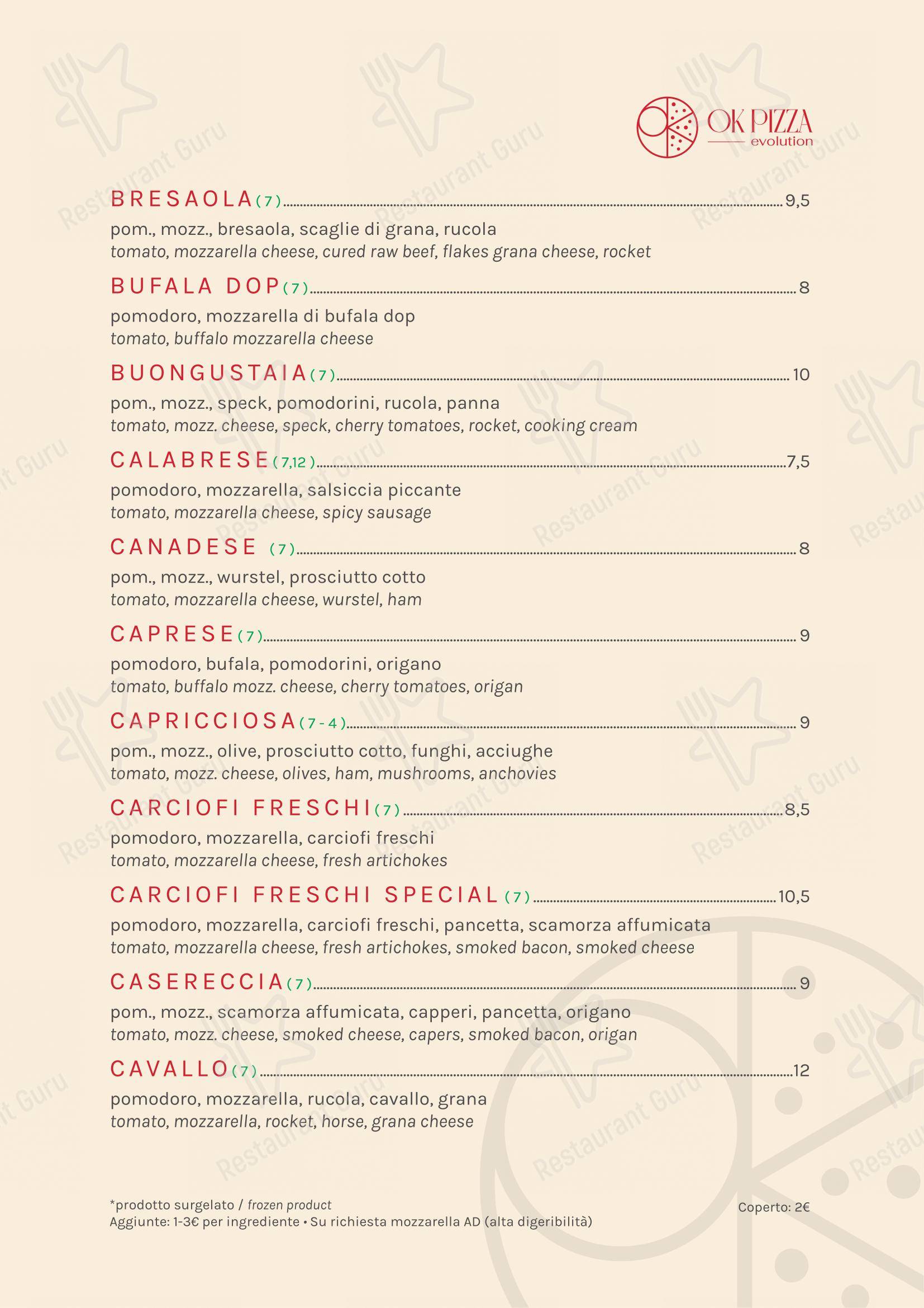 Menu per Ok Pizza Evolution - Ristorante Pizzeria ristorante