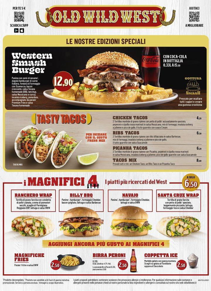 Menu di Old Wild West - Marcon Valecenter