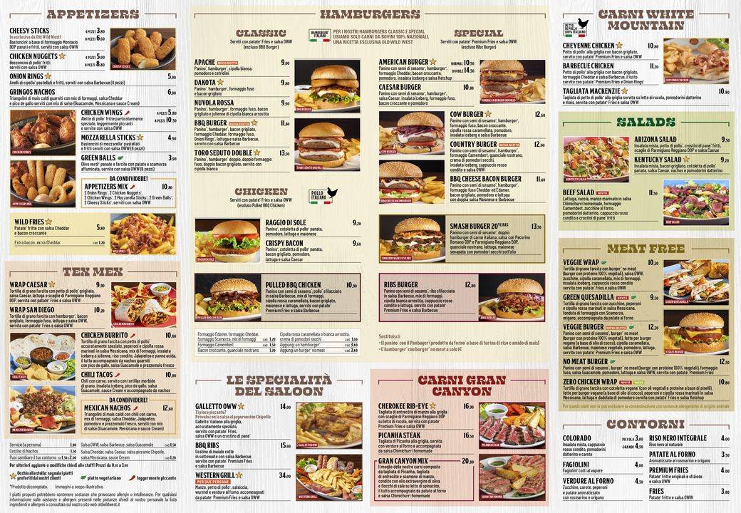 Menu di Old Wild West - Marcon Valecenter