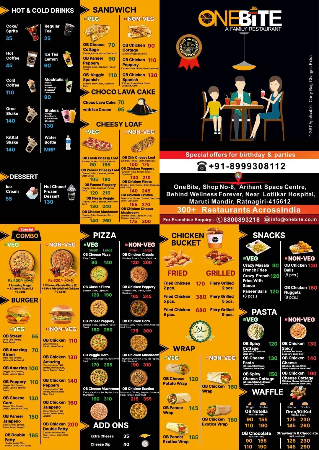 One Bite Cafe Ratnagiri menu