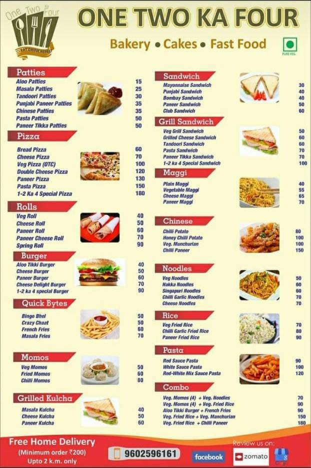 One Two Ka Four menu