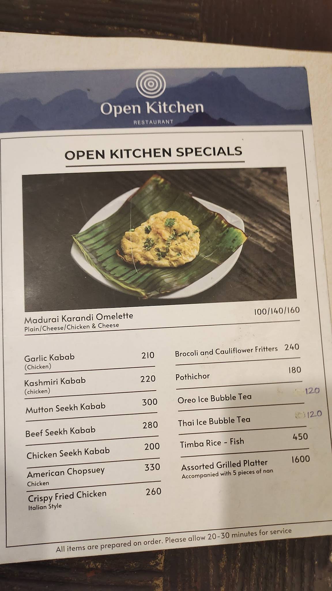 Open Kitchen Barbeque menu