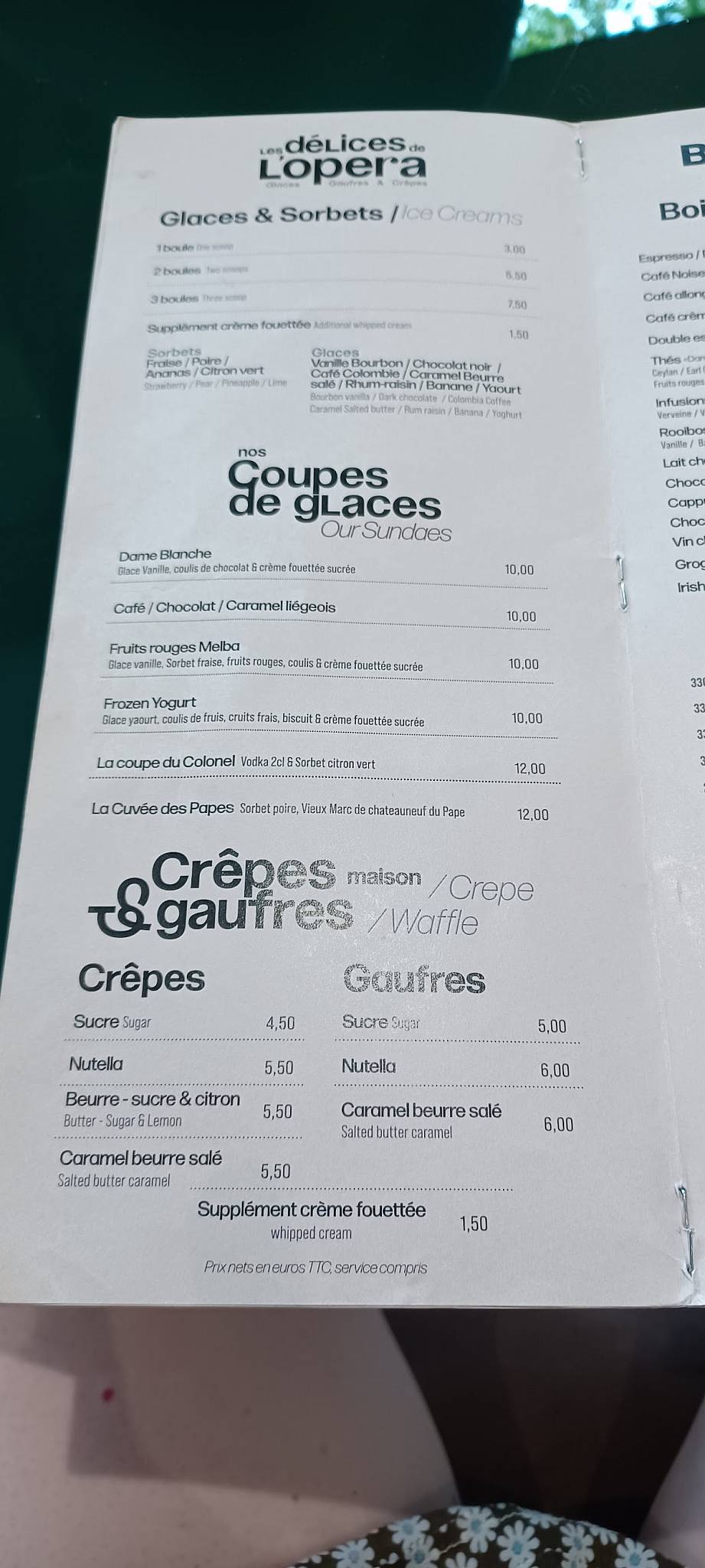 Menu de Restaurant L'Opéra Café