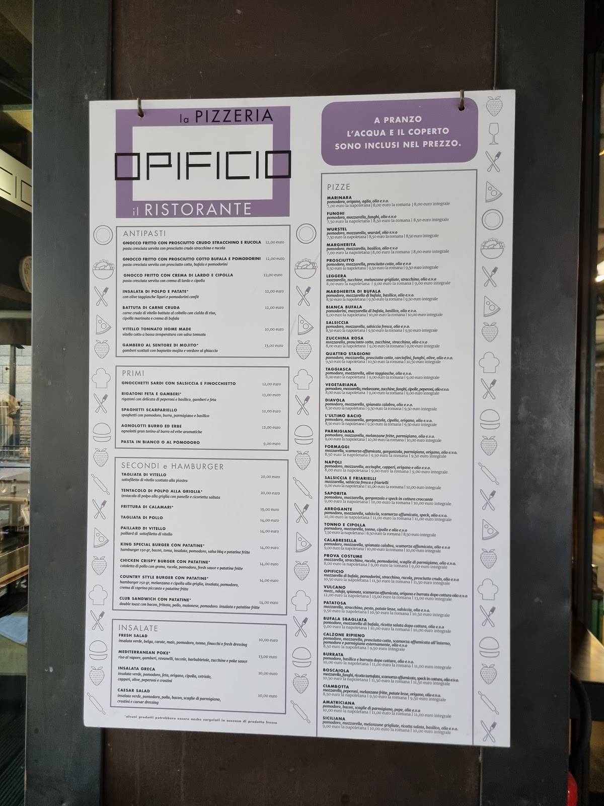 Menu di Opificio 