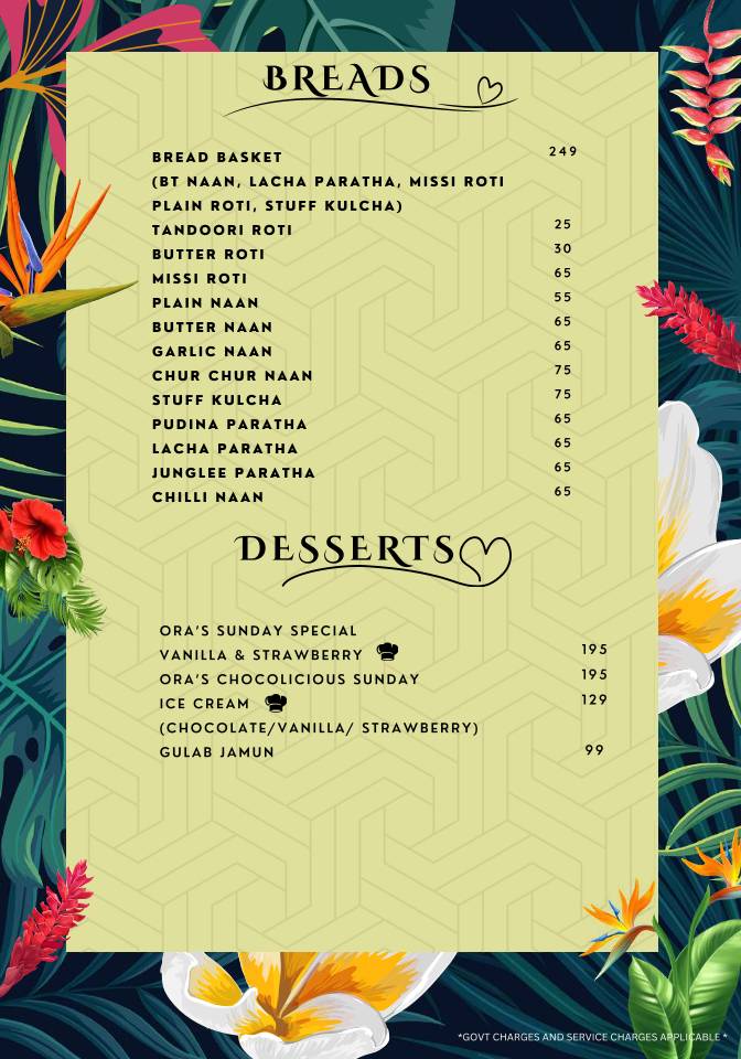 Ora Lounge menu