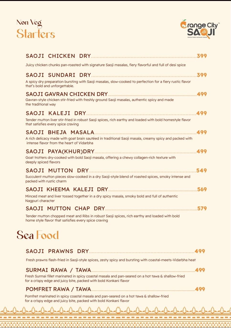 Orange City Saoji menu