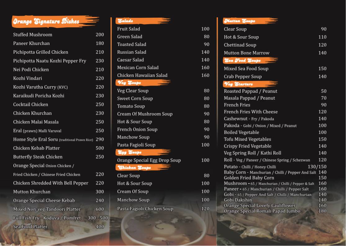 Orange restaurant menu