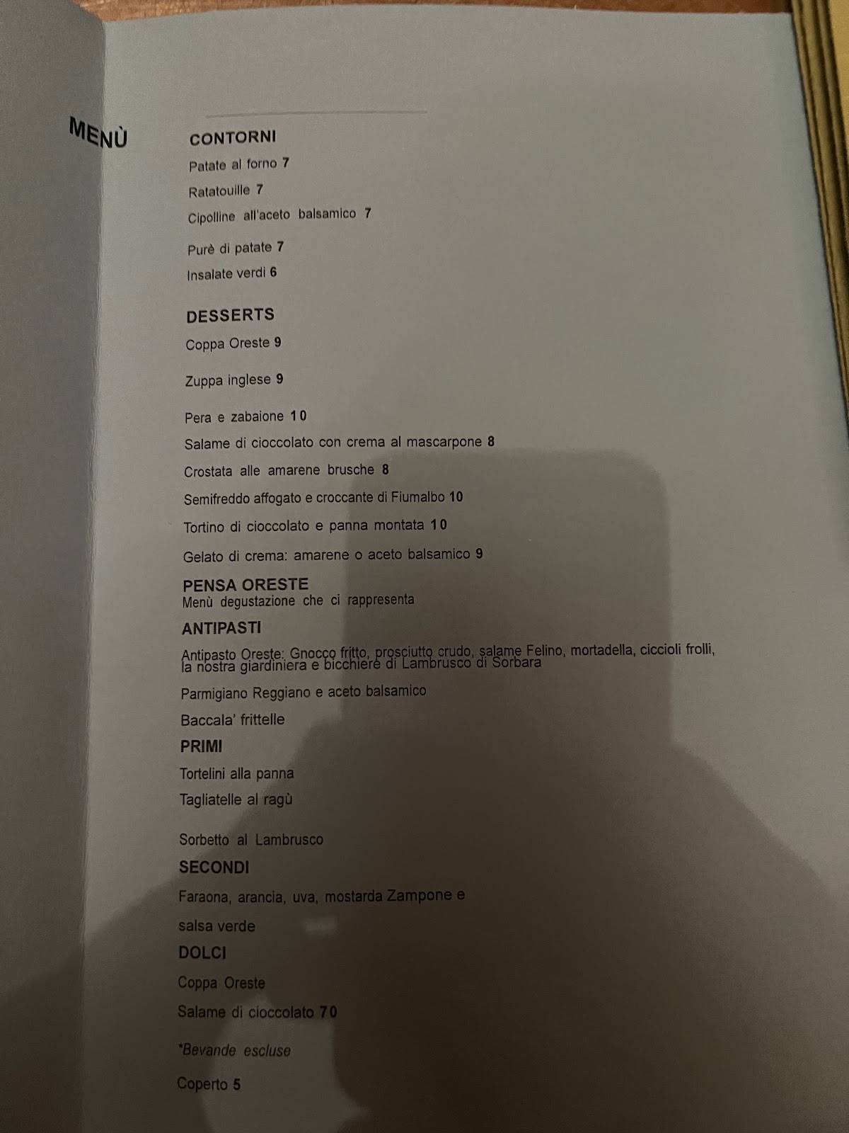 Menu di Ristorante Oreste Campagnia 