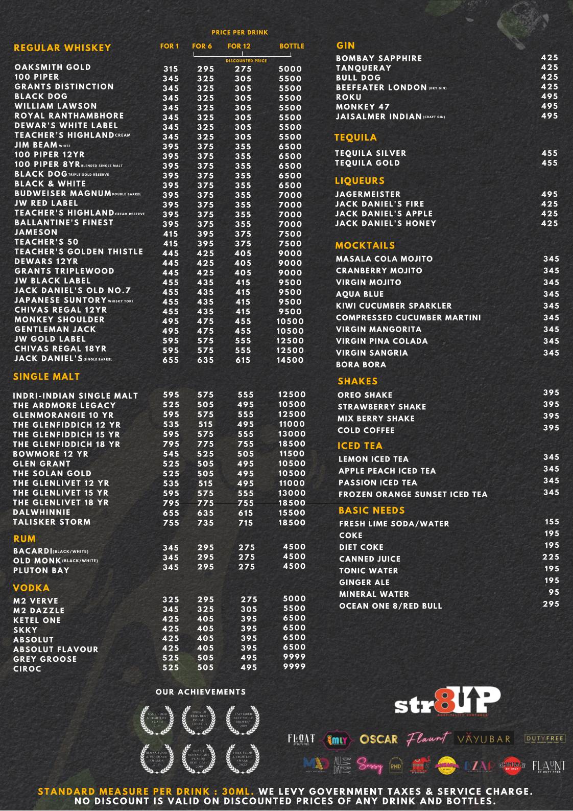 Oscar Luxe Club Air Bar - Noida Sector 38 menu
