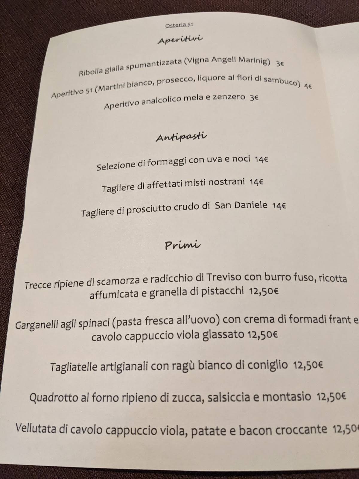 Menu di Osteria 51 