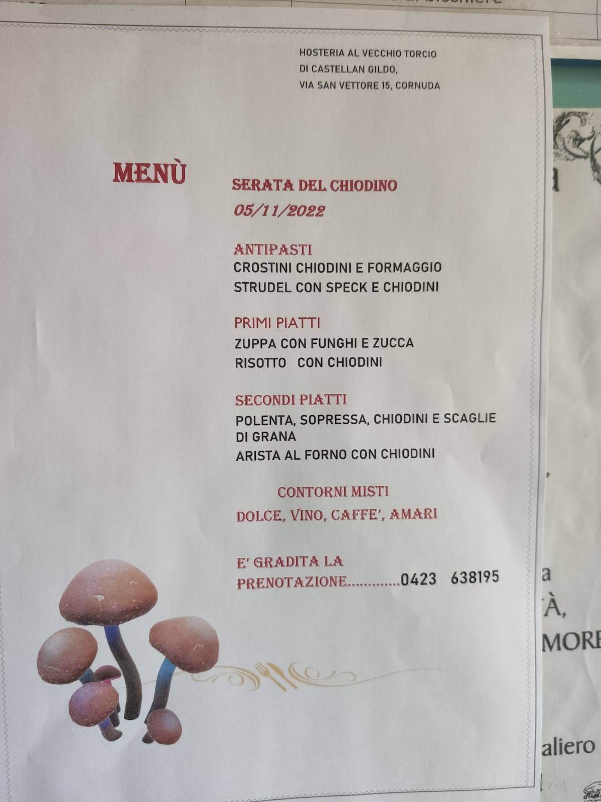 Menu di Osteria Al Vecchio Torcio 