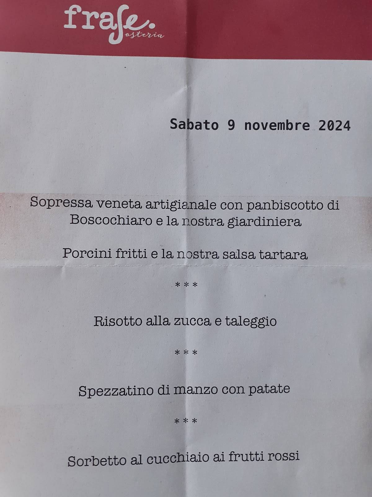 Menu di Osteria FRA.Se 