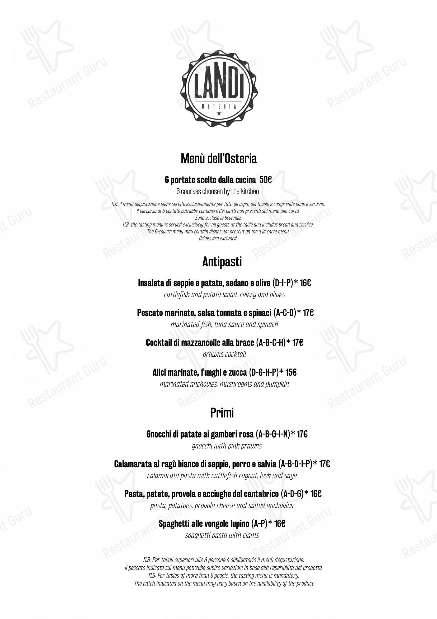 Menu per Osteria Landi ristorante