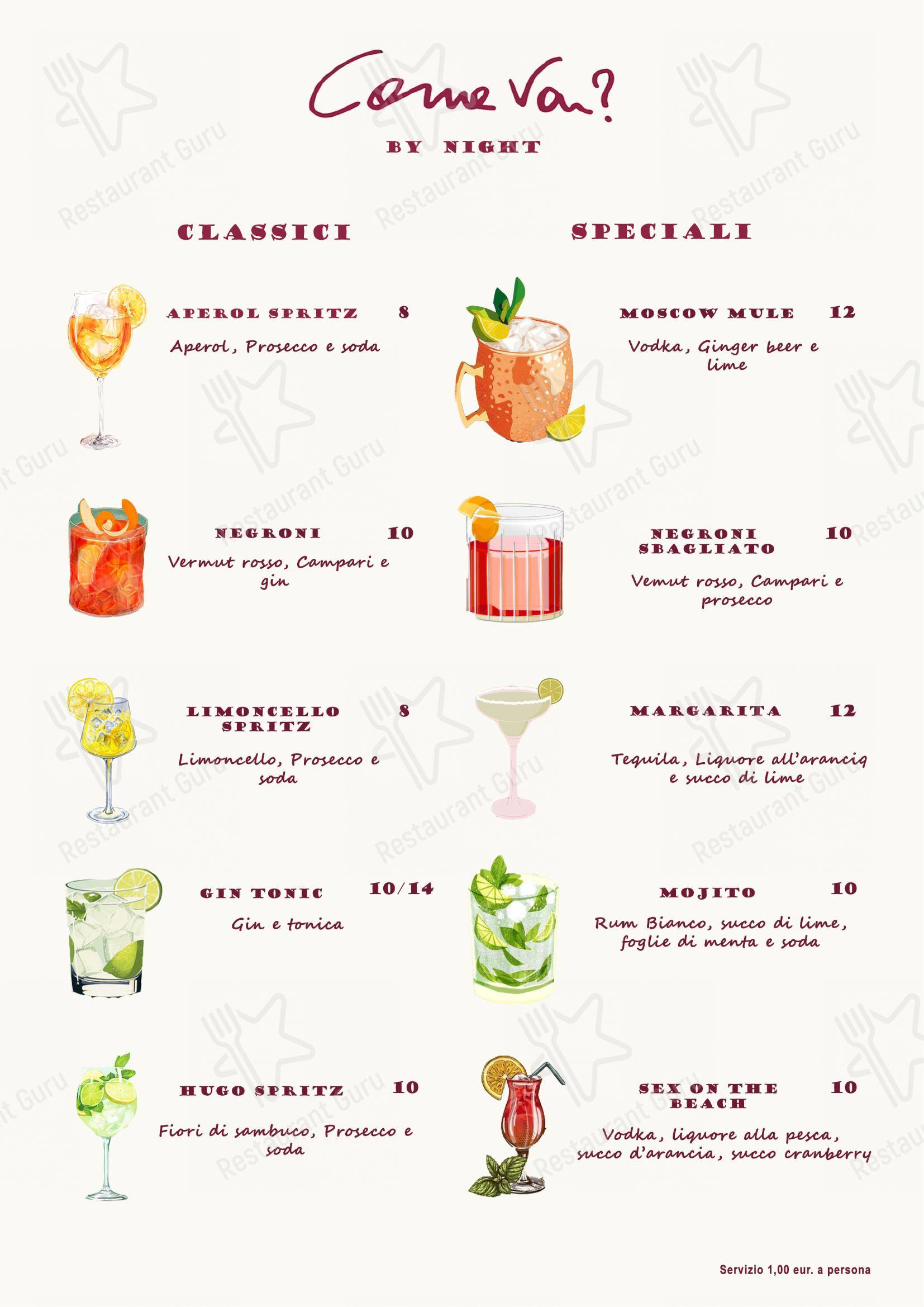 Menu di Osteria Pizzeria Come Va? - Коктейльная карта