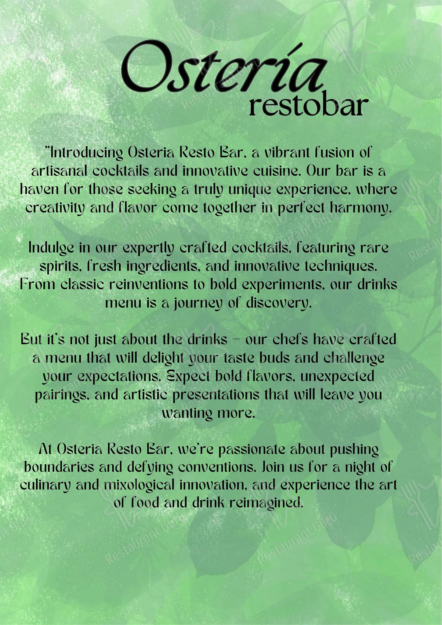 Osteria Resto Bar menu