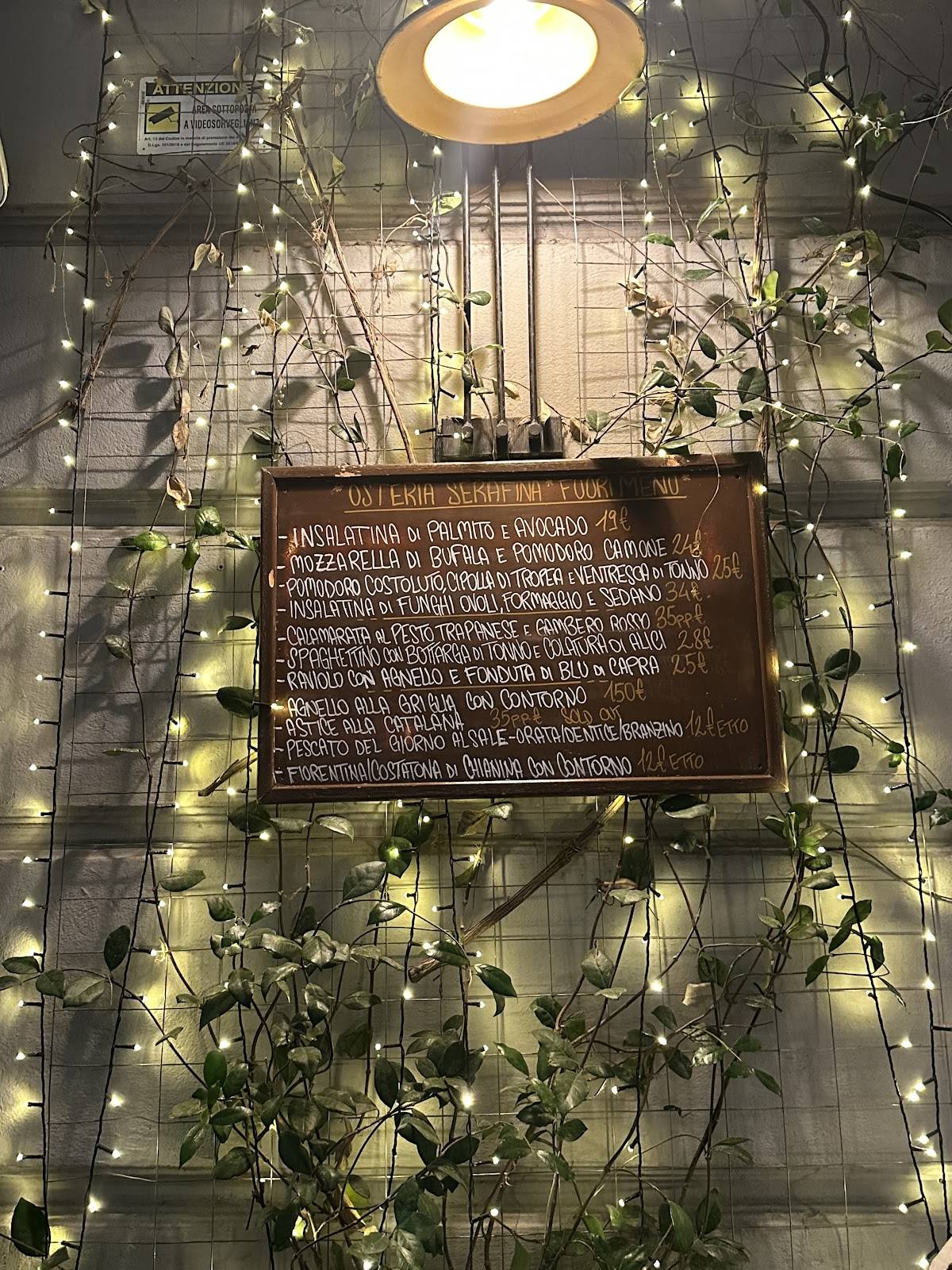 Menu di Osteria Serafina 