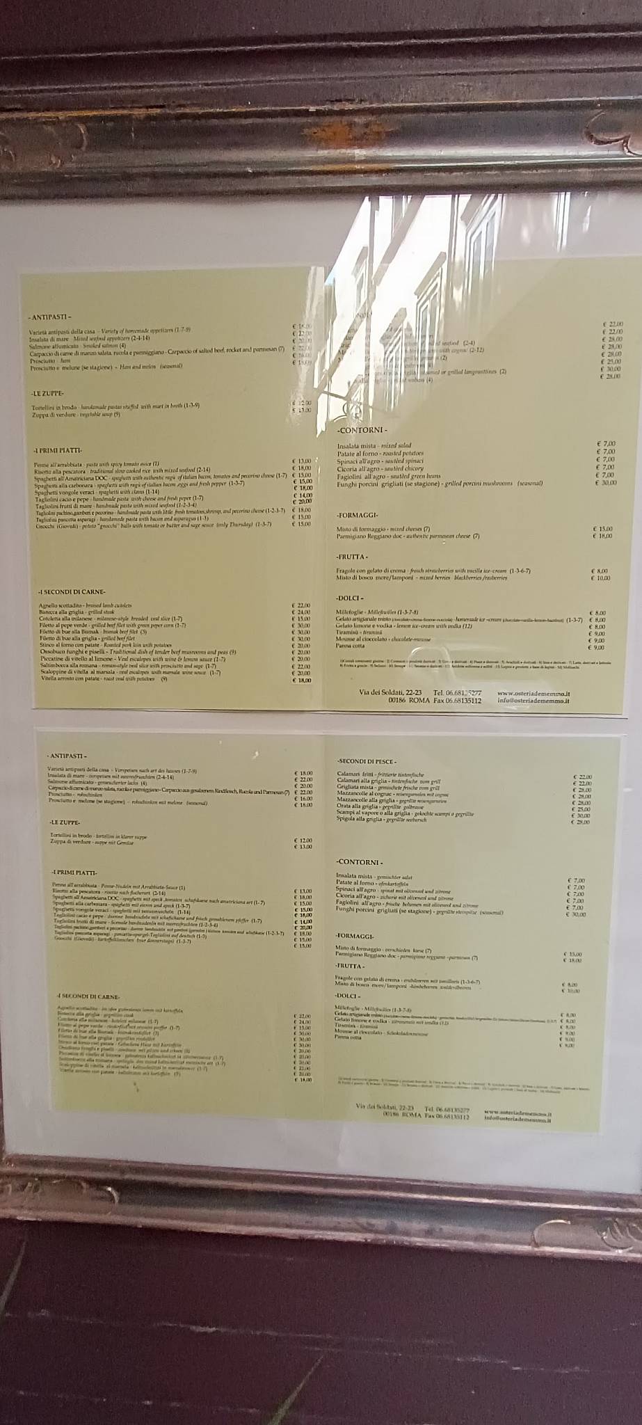 Menu di Osteria de Memmo 