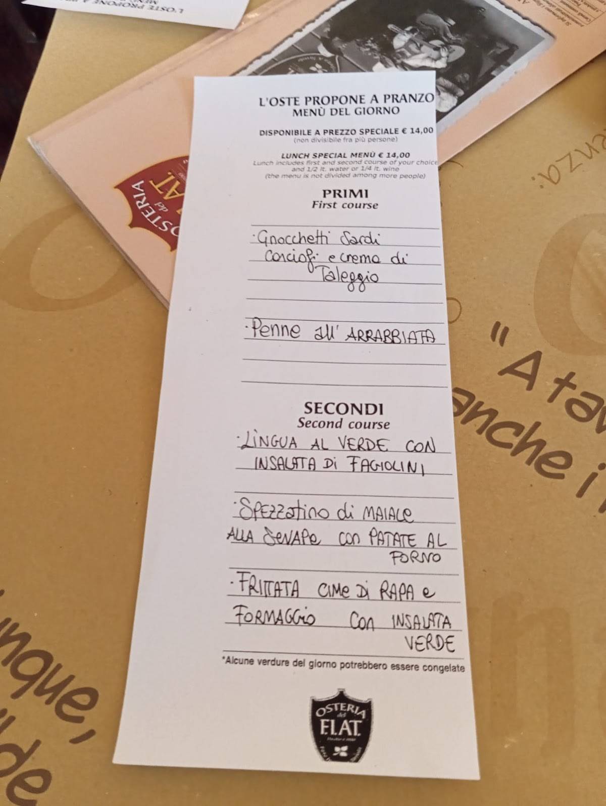 Menu di Osteria del Fiat 