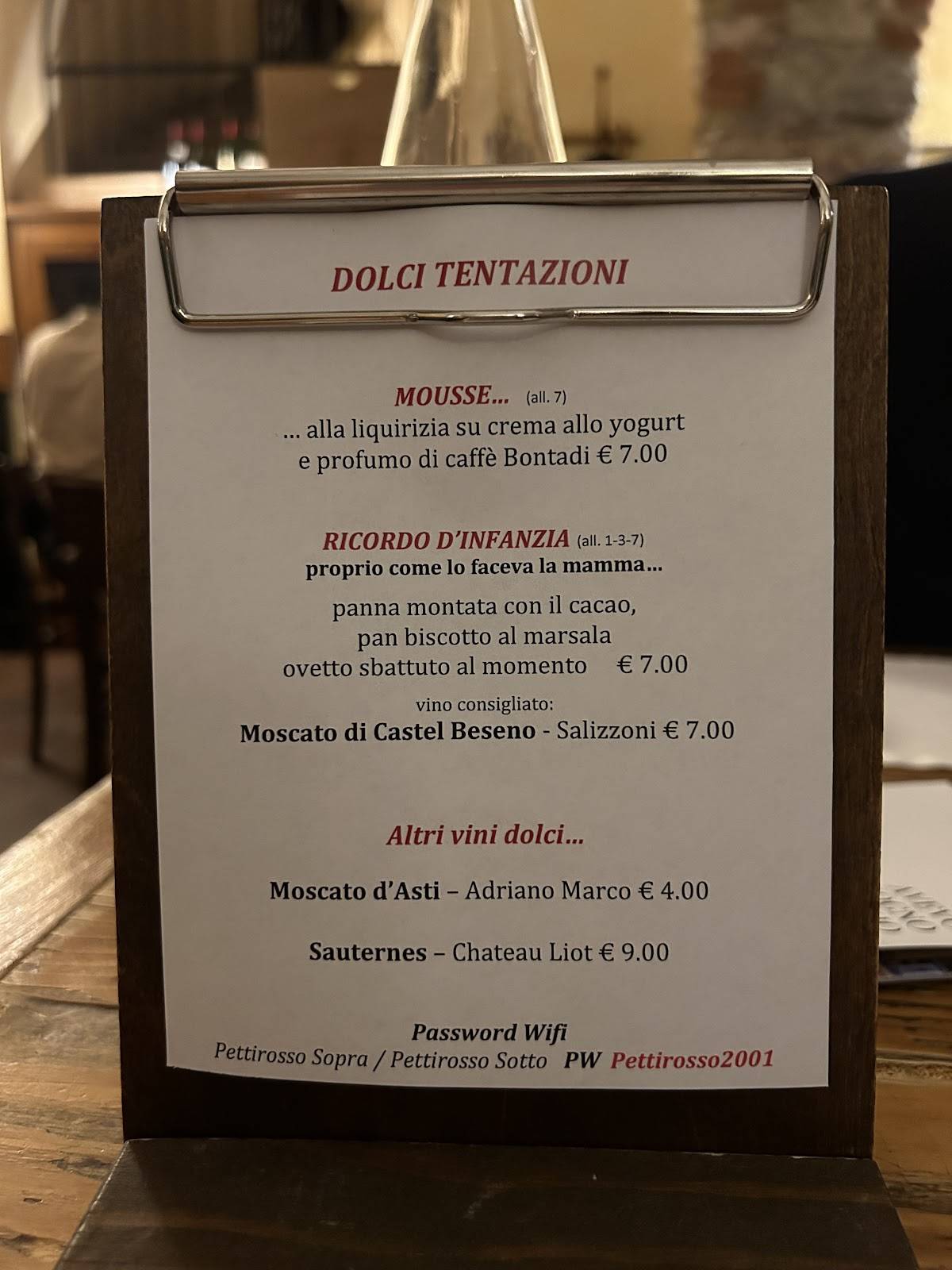Menu di Osteria del Pettirosso 